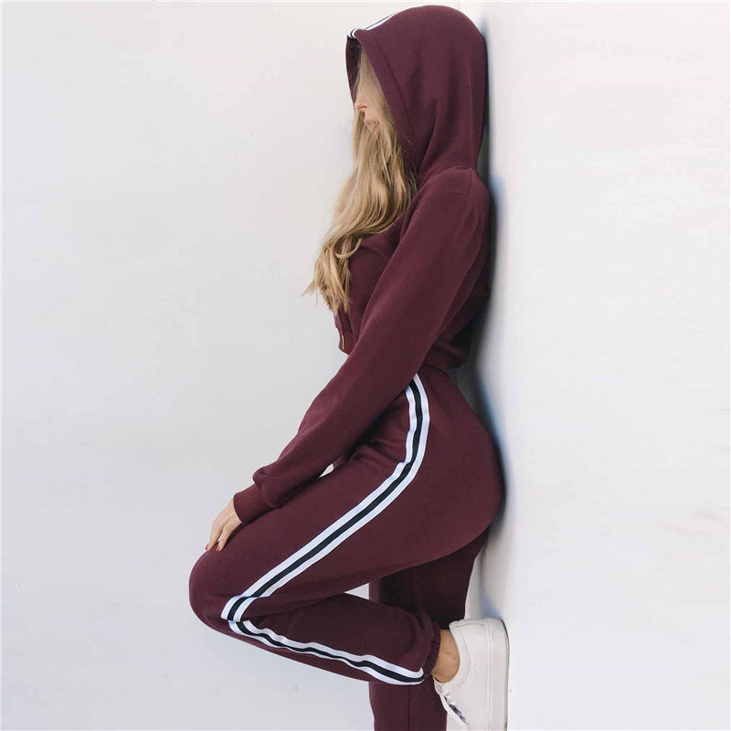 Cotton Sportswear Suit  Short Hooded Sweatshirt and Straight Pants Custom Logo Print