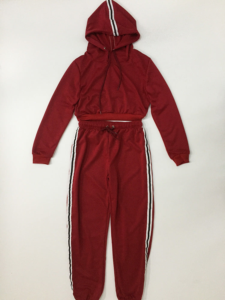 Cotton Sportswear Suit  Short Hooded Sweatshirt and Straight Pants Custom Logo Print