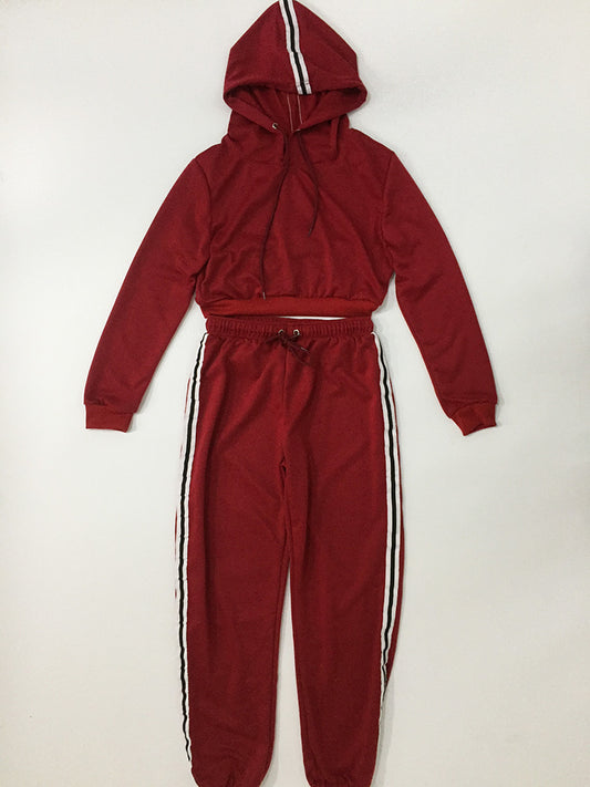 Cotton Sportswear Suit  Short Hooded Sweatshirt and Straight Pants Custom Logo Print